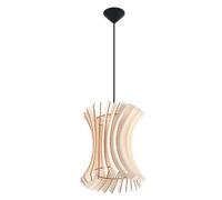 Lampe à suspension bois abat-jour vintage lampe à suspension bois lattes, bois naturel design vintage style lattes noires courbées, 1x douille E27, DxH 30x107 cm