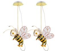 Lampe à suspension chambre d'enfant suspension abeille lampe de chambre LED garçon fille, métal noir jaune, LED 7W 700lm 2700K blanc chaud, LxlxH 36x25x120 cm, lot de 2