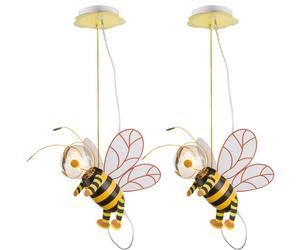 Lampe à suspension chambre d'enfant suspension abeille lampe de chambre LED garçon fille, métal noir jaune, LED 7W 700lm 2700K blanc chaud, LxlxH 36x25x120 cm, lot de 2
