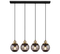 Lampe à suspension en verre lampe à suspension moderne en verre fumé noir, 4 flammes métal boules de verre laiton rétro, 4x douilles E27, LxPxH 75x15x110cm