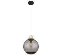 Lampe à suspension en verre lampe à suspension moderne en verre fumé noir, boule de verre en métal laiton rétro, 1x douille E27, DxH 25x120cm