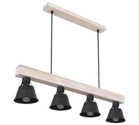 Lampe à suspension lampe à suspension lampe à suspension lampe en bois lampe 4 flammes industrielles, poutre en bois métal naturel noir, 4x douilles E27, LxPxH 85x14x85cm