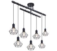 Lampe à suspension lampe à suspension moderne lampe de salle à manger industrielle noire lampe à suspension réglable en hauteur, abat-jour cage, 7 flammes E27, LxlxH 100x15x100 cm