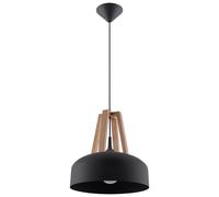 Lampe à suspension lampe à suspension noire lampe de salon en bois naturel plafonnier suspendu, métal rond, 1x E27, DxH 30x100 cm