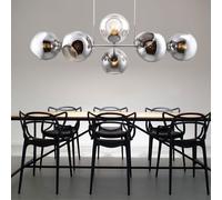 Lampe à suspension lampe à suspension verre 8 flammes lampe à suspension réglable boule de verre lampe de table à manger, métal couleur fumée, 8x douilles E27, LxlxH 100x38x150 cm 