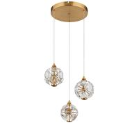 Lampe à suspension lampe de table à manger lampe suspendue lampe de salon plafonnier, cristaux métalliques dorés, 3 ampoules LED 24W 2000Lm 3000K blanc chaud, H 150 cm