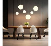 Lampe à suspension, lampe de table à manger, plafonnier, suspension, 6 flammes, lampe de salon, lampe de cuisine, boules en verre opale, 3xG9 3xE27, LxH 91 x 117 cm