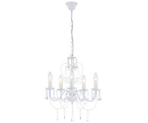 Lampe à suspension lampe en cristal blanc lustre lampe de salon plafonnier lampe suspendue, 5 lampes suspendues, 5x E14, DxH 44x129 cm
