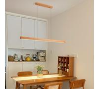 Lampe à Suspension LED en Bois Gradable pour Table à Manger - Linéaire avec Télécommande pour Cuisine et Salle à Manger (Bois, 150cm)