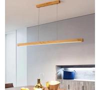 Lampe à suspension LED table à manger bois dimmable, lampe à suspension LED moderne avec télécommande, Design linéaire moderne salon suspendu salle à manger bureau lampe de cuisine (Bois, 150cm)
