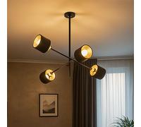 Lampe suspension plafonnier tissu métallique 4 flammes lampe de salle à manger, spot couleur or noir, 4x douilles E14, HxLxP 81x77,5x77,5cm, WOFI 6603.04.10.9000