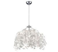 Lampe à suspension, plafonnier, lampe de salon, lampe de salle à manger, métal chromé feuilles blanches, 1x E27, H 150 cm