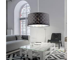Lampe à suspension plafonnier salon abat-jour en tissu suspension suspension, métal textile gris, 1x E27, DxH 40x140 cm