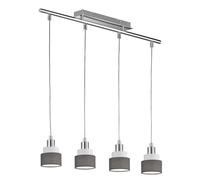 Lampe à suspension pour table à manger Lampe à suspension à 4 flammes, métal chromé textile gris, 4x E14, LxlxH 9x70x150cm, WOFI 11624