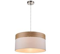 Lampe à suspension salon suspension lampe de table à manger lampe de cuisine aspect bois, textile blanc, 1x E27, DxH 40x120 cm