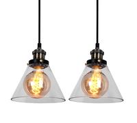 2er Set Suspension Luminaire Suspendu Industriel Métal Noir Verre