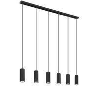 Lampe à suspension suspension noire 6 flammes lampe de salle à manger suspendue en métal noir, réglable en hauteur, métal noir, 6x douilles GU10, LxlxH 115x6x120 cm