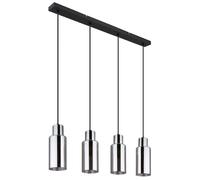 Lampe à suspension, suspension, plafonnier, lampe de salon, lampe de table à manger, métal noir, verre fumé, 4 ampoules, E27, réglable en hauteur, L 82 cm
