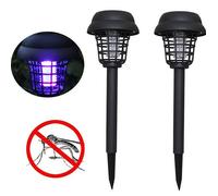 Lampe Anti-Moustique Solaire Lot de 2 LED pour Jardin Terrasse Extérieur Étanche Double Lumière Blanc Violet