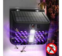 Lampe anti-moustiques solaire 2-en-1, lampe solaire de jardin avec détecteur de mouvement, tue-moustiques électrique à haute tension, étanche IP65, recharge automatique le jour et fonctionnement noctu