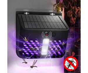 Lampe anti-moustiques solaire 2-en-1, lampe solaire de jardin avec détecteur de mouvement, tue-moustiques électrique à haute tension, étanche IP65, recharge automatique le jour et fonctionnement noctu