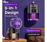 Lampe anti-moustiques TINSOL 6-en-1 pour la maison, petit ventilateur, veilleuse, tapette électrique anti-moustiques, piège attractif pour moustiques d'extérieur Violet