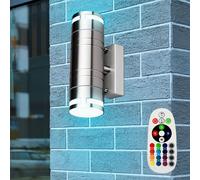 Applique murale d'extérieur télécommande spots up-down en acier inoxydable dans un ensemble comprenant des ampoules LED RVB