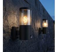 Applique, éclairage extérieur avec détecteur de mouvement, éclairage de jardin, éclairage de façade, IP44, acier inoxydable, fumée noire, 1x E27, HxLxÜ 24,5x10,2x17cm, lot de 2