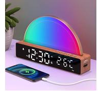 Lampe avec Simulation de Lever du Soleil Snooze/6 Sonneries/10 Sons de Sommeil Lampe Atmosphère avec 7 Couleurs Port de Charge
