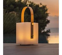 Tiky Lanterne Sans Fil Poignée Bambou - Led Blanc Chaud/Multicolore Dimmable - H27cm Blanc