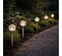 IPAE-ProGarden Lampe solaire Boule inox 5 pièces 4 LED blanc chaud Installation facile