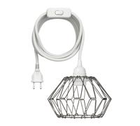 Lampe-cage pliable LEKA avec câble textile blanc, fiche, interrupteur et E27
