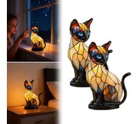 Lampe Chat, Lampe Chat en Verre Dépoli, Veilleuse Décorative en Résine LED pour les Amateurs de Chats, Lampe de Table Vintage 3D USB avec Éclairage 3D Agréable pour Bureau et Cheminée - Cadeau Amusant