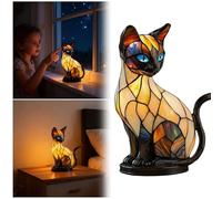 Lampe Chat, Lampe Chat en Verre Teinté, Veilleuse LED Décorative en Résine pour les Amoureux des Chats, Lampe de Table Vintage 3D USB Lueur Douce pour Bureau et Cheminée - Cadeau Amusant pour