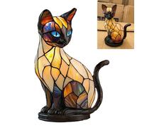 Lampe Chat, Veilleuse de Table Chat en Résine Teintée Style Rétro, Lampes Animaux , Lampes de Table LED 3D Chats Mignons, (chat A)