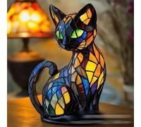 Lampe Chat Vitrail, Lampe de Table en Vitrail Représentant un Chat, Série de Lampes de Table en Forme D'animal Pour Les Amateurs de Chats (A)