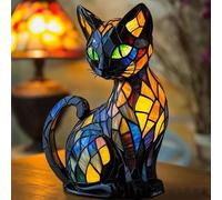 Lampe Chat, Vitrail Veilleuse Chat, Lampe De Table Rétro En Résine Teintée De Chats, Table Led CréAtive DéCorative, Série De Lampes Tableen Forme D'animal Pour Les Amateurs De Chats Pour La DéCoration