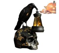 Lampe Corbeau Statue Vintage D'Halloween À Énergie Solaire Résistante Aux | Lanterne Corbeau Squelette Décoration Extérieure pour Fête de Vacances Maison Extérieur Salon Chambre Bureau