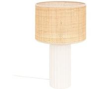 Atmosphera Lampe à poser Tylia – Blanc & naturel H 47 cm, pied céramique, abat-jour rotin