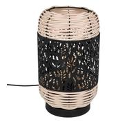 Lampe cylindre ""Cosy"" rotin métal noir H30cm - Atmosphera Créateur d'intérieur