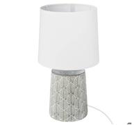 Atmosphera - Lampe à Poser Cyril Gris et Blanc H 36 cm - Pied en Céramique, Motif Feuillage, Style Bohème - Pour Salon, Chambre, Bureau