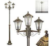 Lampe d'allée extérieure Loria, lampe d'allée en métal/verre en couleur or-brun/blanc, candélabre à 3 flammes en look antique, hauteur max. 200 cm, éclairage de jardin IP44, 3 x E27, sans ampoules