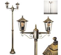 Lampe d'allée extérieure Loria, lampe d'allée en métal/verre en or-brun/clair, candélabre à 2 flammes en look antique, hauteur max. 200 cm, éclairage de jardin IP44, 2 x E27, sans ampoules