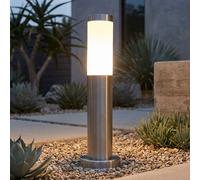 Lampadaire extérieur Lampe d'allée en acier inoxydable Lampe de socle Lampe de jardin argentée Lampadaire LED, plastique blanc, 9W 810 lm blanc chaud, DxH 12,7 x 45 cm