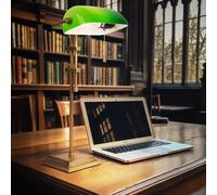 Lampe de banquier laiton ancien Lampe de table Abat-jour vert Lampe de bureau Lampe de banquier, 1x E27 LED blanc chaud, 26,5x25x56cm, Bureau Banc Bibliothèque Salle de lecture