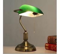 Lampe de banquier Traditionnelle Lampe de Bureau en métal Antique avec Chainette Abat-Jour en Verre Vert Lampe de Chevet