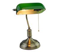 Lampe de banquier verre réglable LED Lampe de table rétro vert Lampe de bureau interrupteur à tirette, métal, 3,7W 320lm blanc chaud, LxlxH 26x18x36 cm