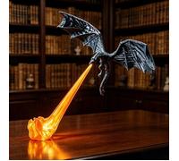 Lampe de Bibliothèque Dragon Fantasy LED, Sculpture 3D Dragon Cracheur de Feu, Lampe d'Étagère Décorative Bureau Vitrine VEILLEUSE