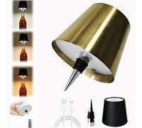 Lampe de bouteille de vin sans fil, lampe de bouteille de vin sans fil rechargeable par USB, lampe LED tactile pour la maison, bar, camping, voyage (doré)
