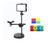 Lampe de bureau 8 pouces 3200-5500K à trois couleurs pour photographie et diffusion en direct sur tablette, spécifications : lumière + support de prise de vue au plafond à disque rond - Petit trépied